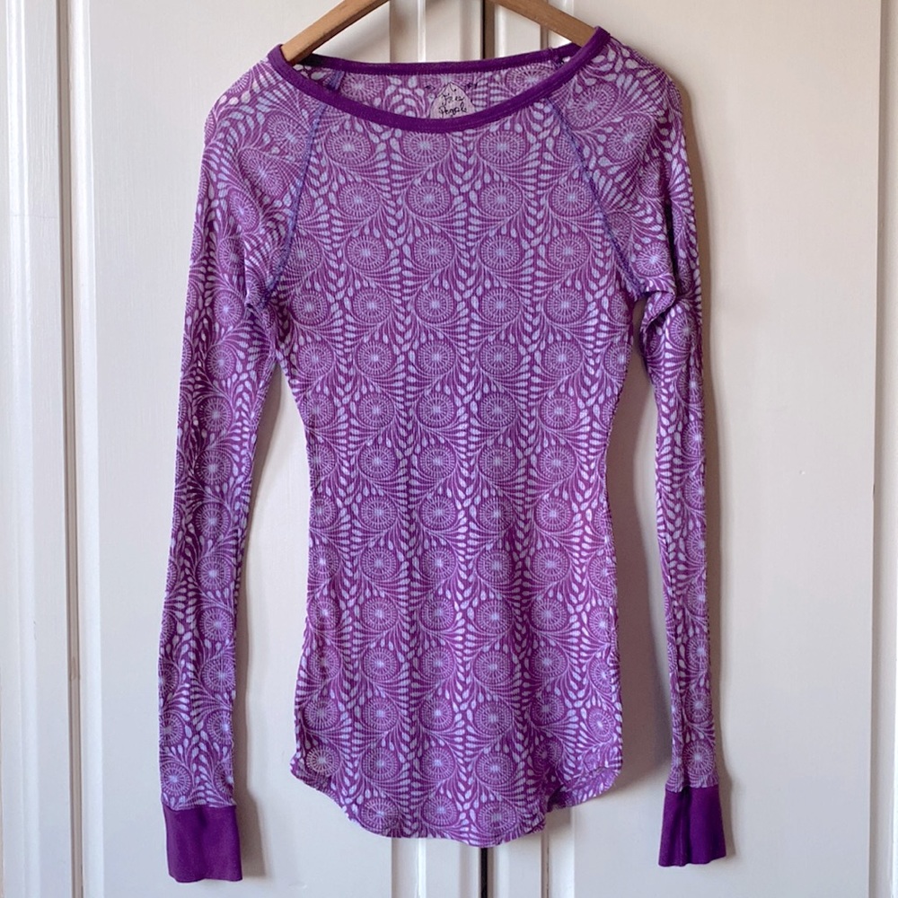 Free People Thermal Top Purple & White Pattern